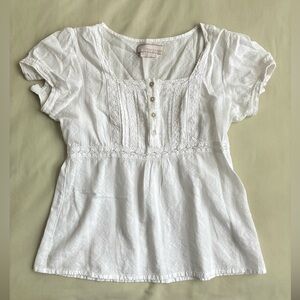 White Baby Doll Blouse with Lace Trim
